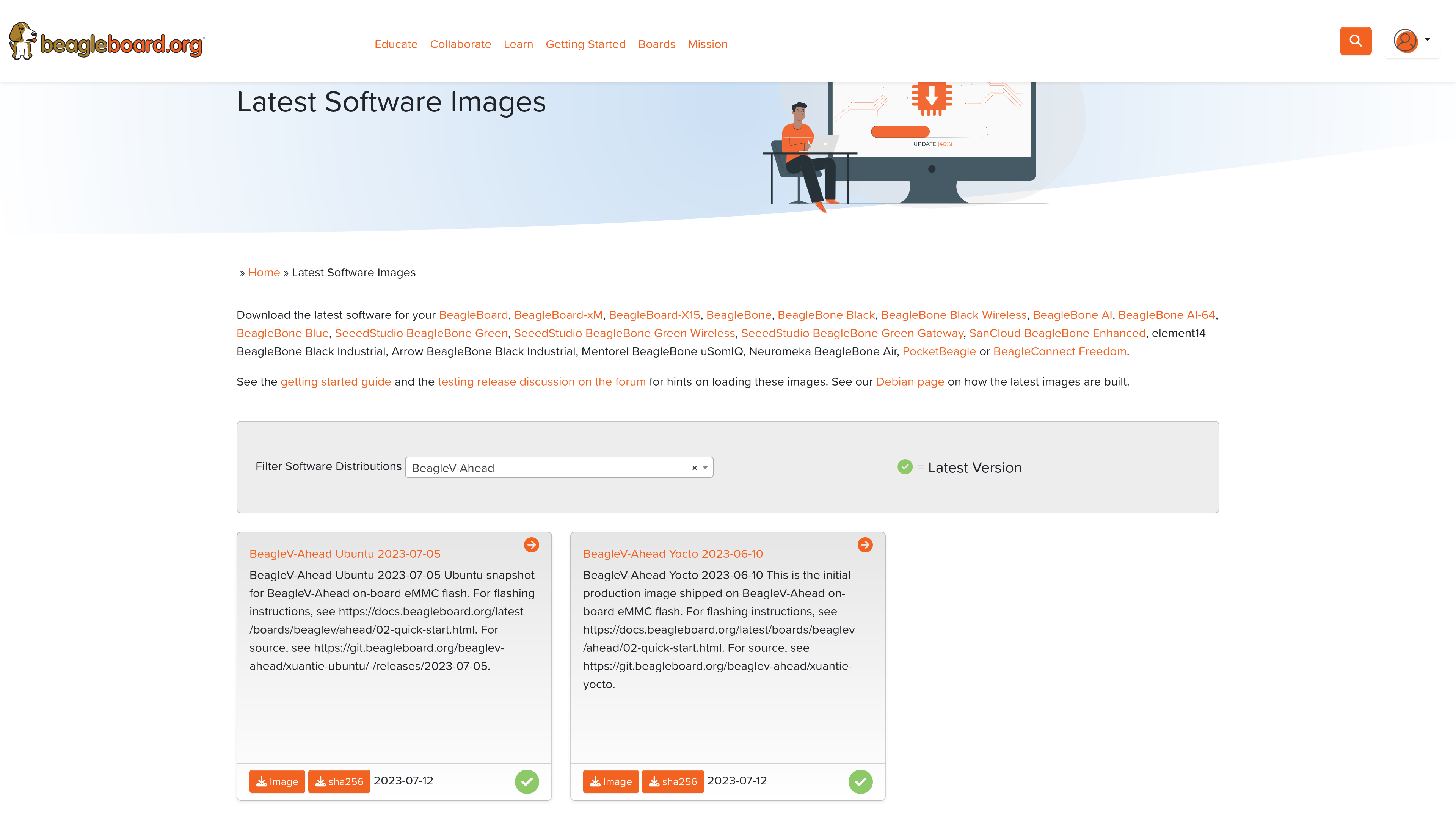 Download latest software image for BeagleV-Ahead board